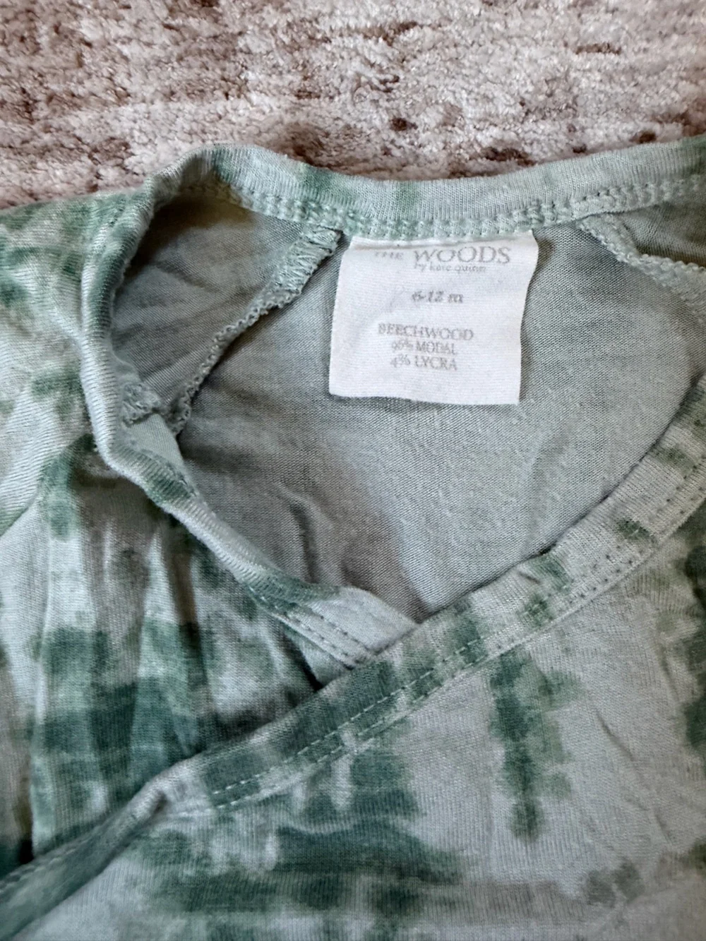 6-12 months - The Woods by Kate Quinn tie dye green onesie